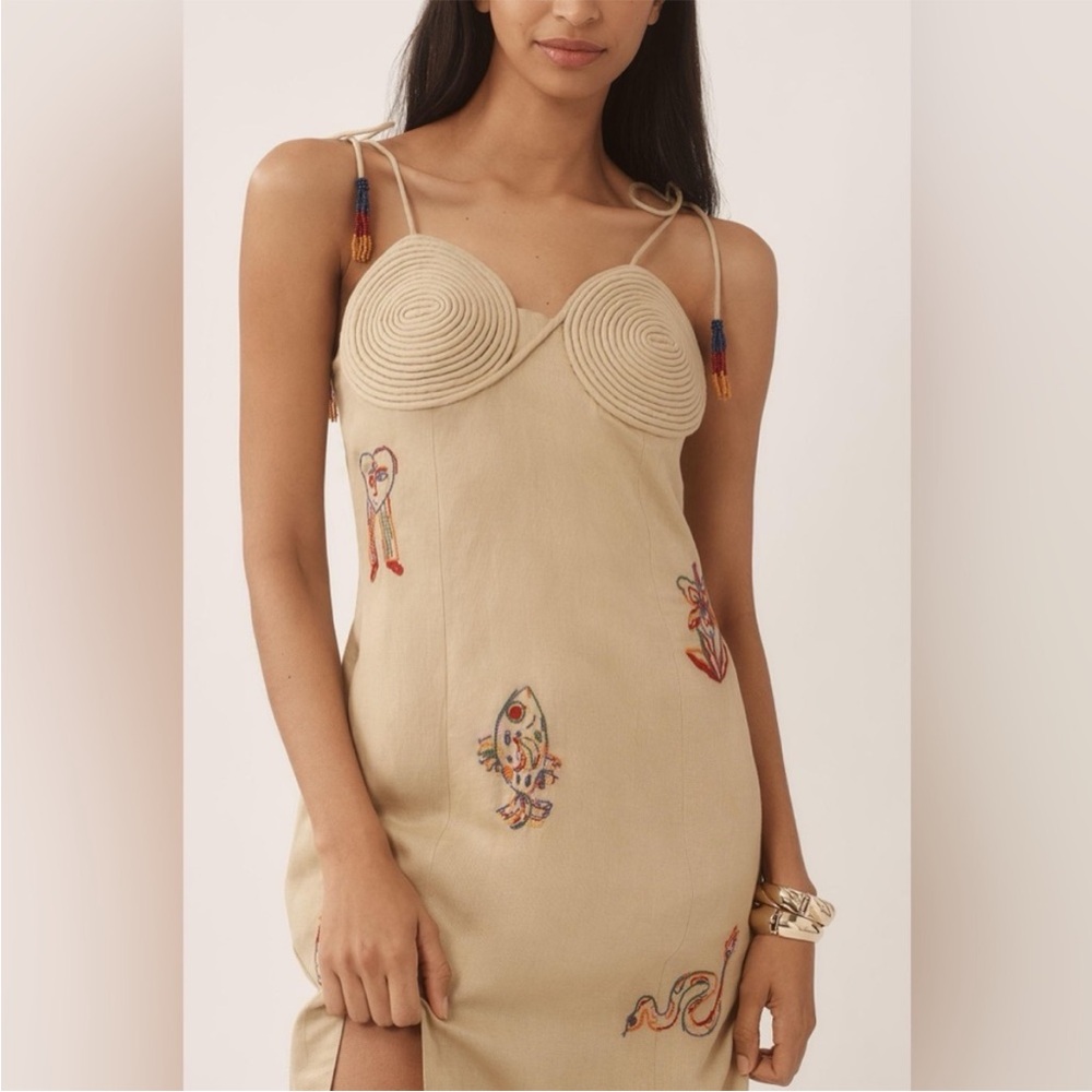 NWT. Farm Rio Linen Embroidered Midi Dress. NEW - Picture 2 of 9